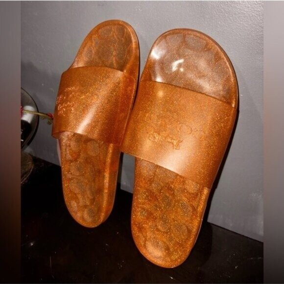 Coach Sparkling Ulyssa Gold Slide Sandals Size 7 - Picture 3 of 8